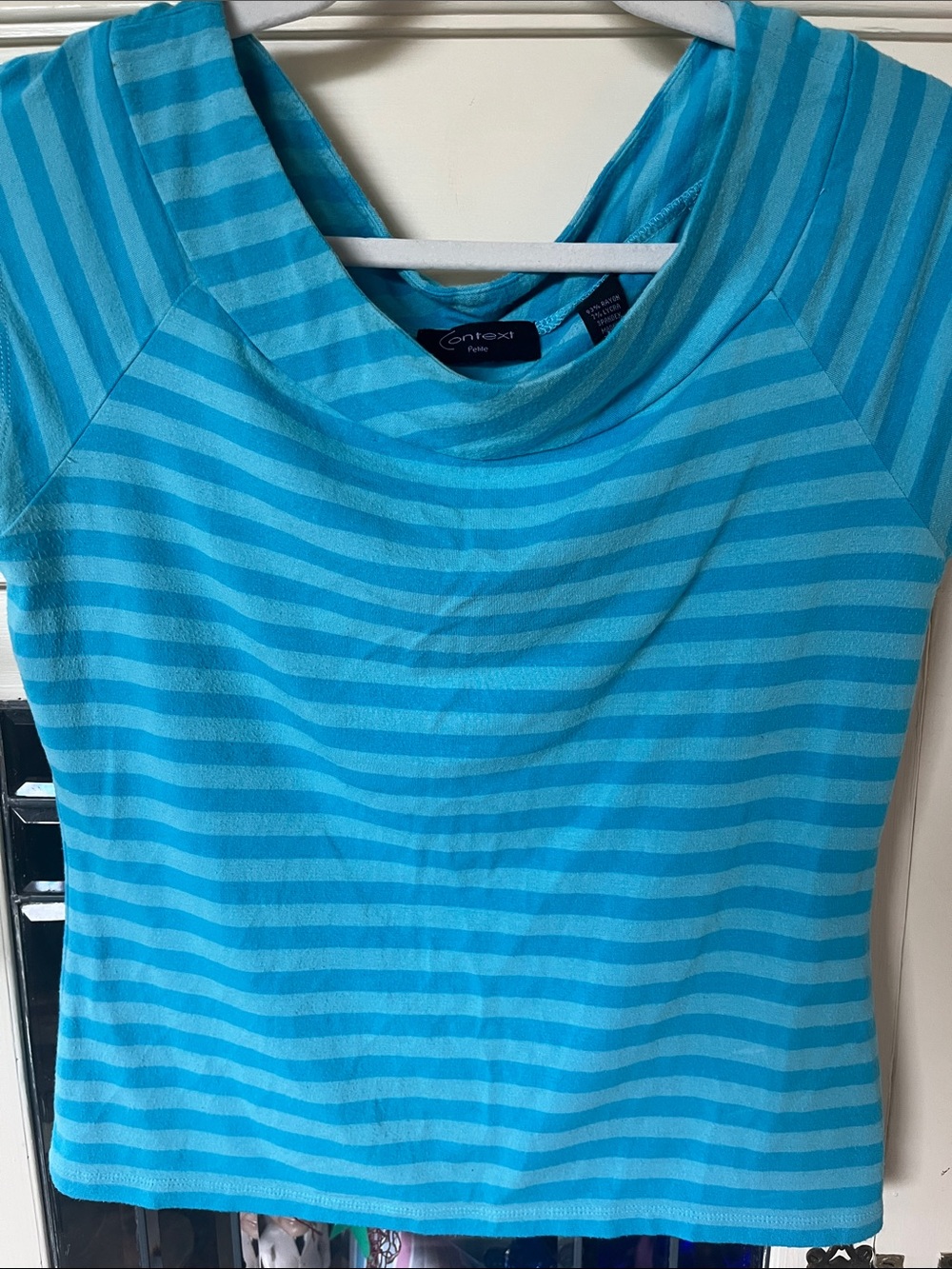Context Striped Boatneck Tee in Aqua and Teal